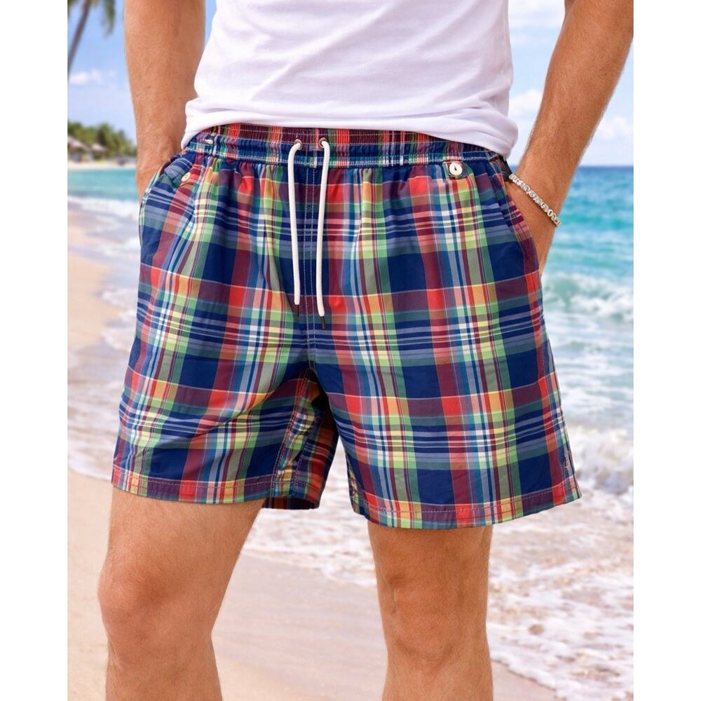 POLO Sport Ralph Lauren Madras Plaid Swim Trunks Men’s XXL 6" Inseam Beach